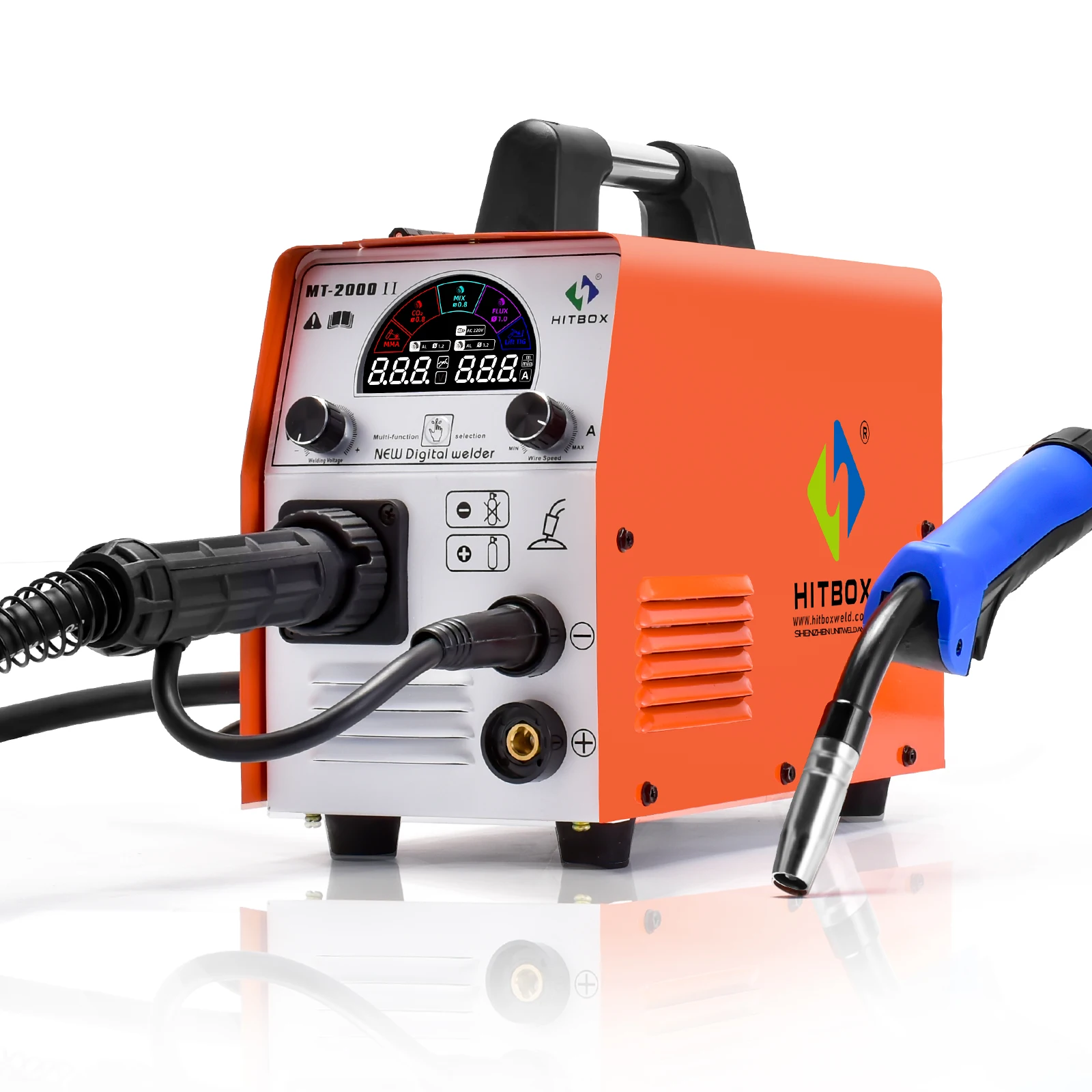 Soldadora HITBOX 4 en 1 MIG de 200 Amperios, Soldadora Inverter MIG/TIG/MMA con Pantalla LCD, MT2000 II