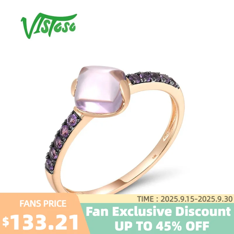 

VISTOSO Geniune 14K 585 Rose Gold Rings For Women Real Natural Amethyst Elegant Dainty Sweet Wedding Engagement Fine Jewelry