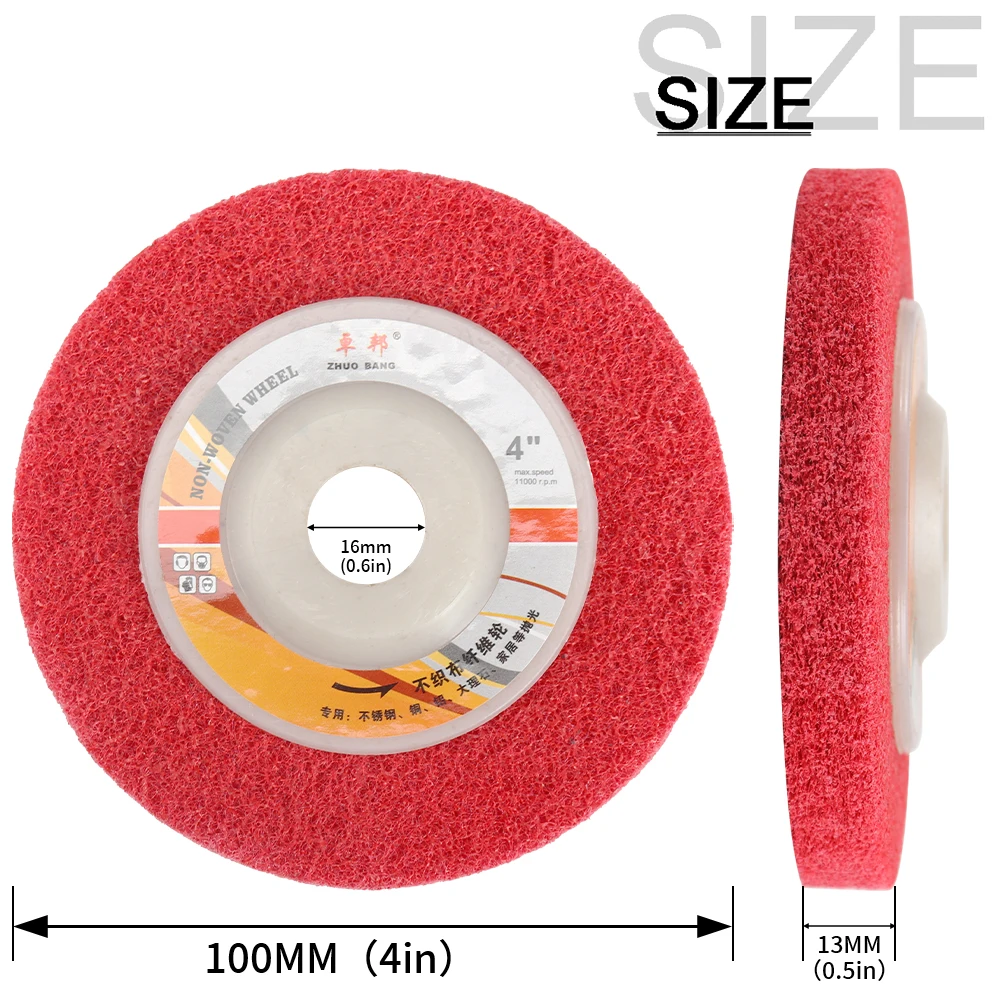 2 stücke 100mm Nylon Faser Rad Schleifen Pad Winkel Grinder Vlies Schleif Disc Für Metalle Holz Handwerk Polieren Cheaning – Detail 8