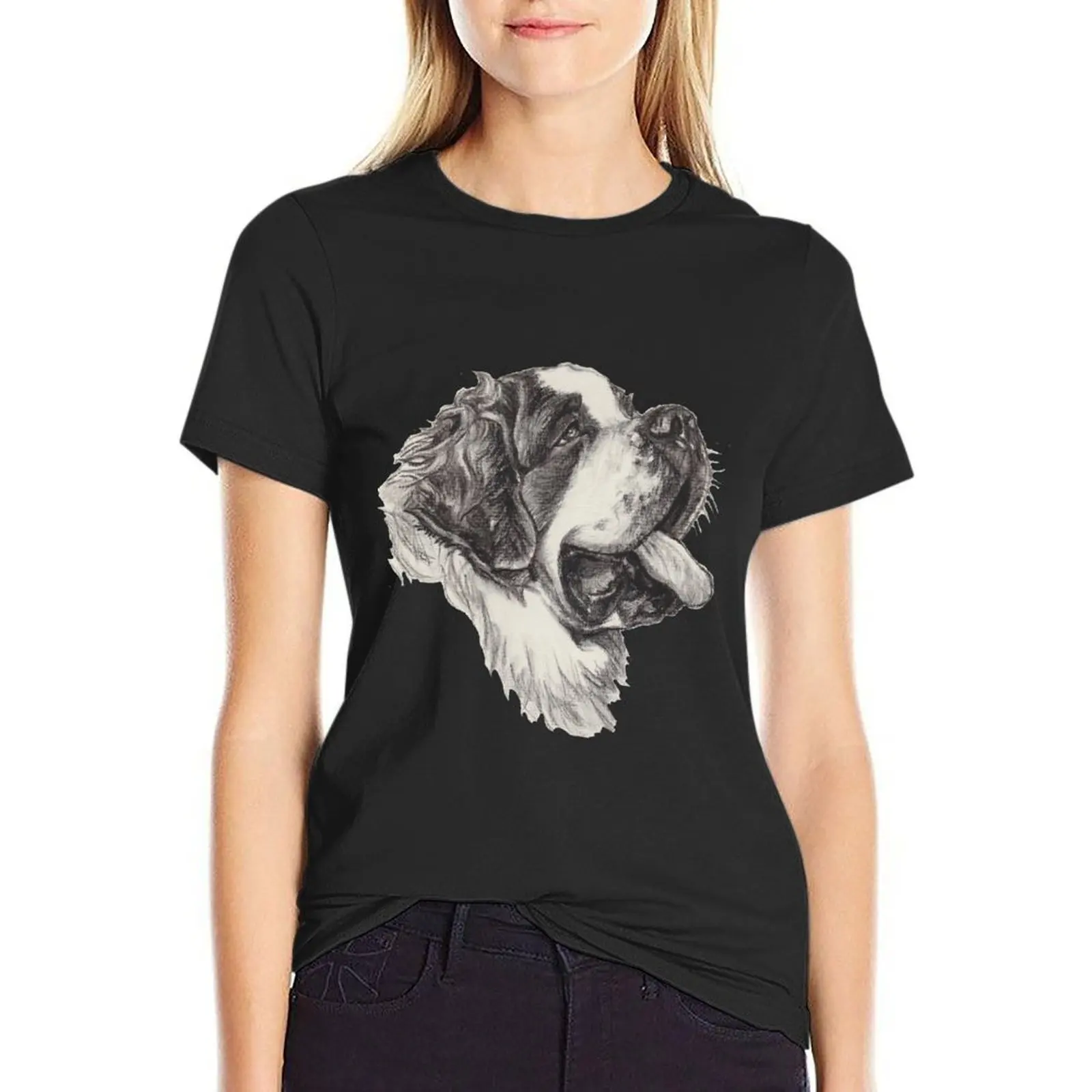 

Saint Bernard Dog Portrait T-Shirt hippie clothes Female clothing summer tops kawaii clothes Women's cotton t-shirt