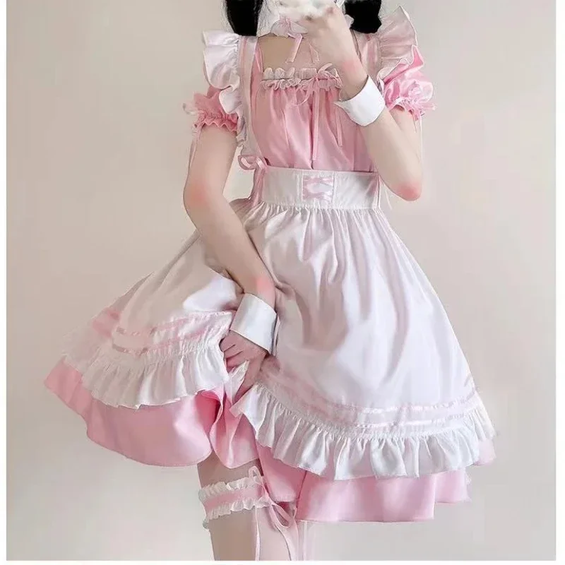 Schwarz rosa lolita maid kostüme süße mädchen frauen schöne maid cosplay kostüm animation zeigen japanisches outfit kleid kleidung S-5XL