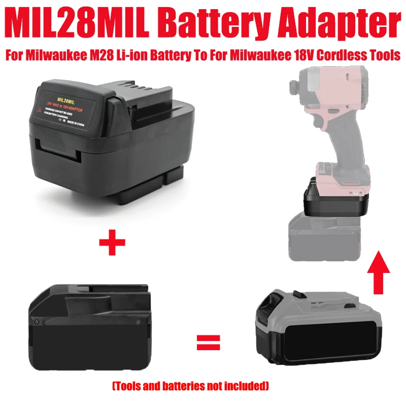 

For Milwaukee M28 V28 Li-ion Batteries MIL28MIL Battery Adapter Compatible with For Milwaukee M-18 18V Li-ion Battery Power Tool