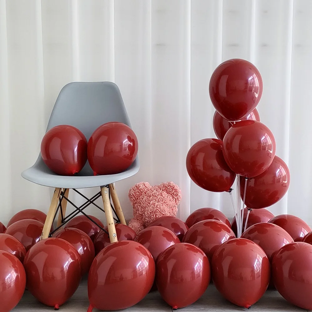 20pcs 10inch Double Layer Burgundy Red Purple Balloons Ruby Red Heart Helium Globos Wedding Party Decoration Valentine\'s Day