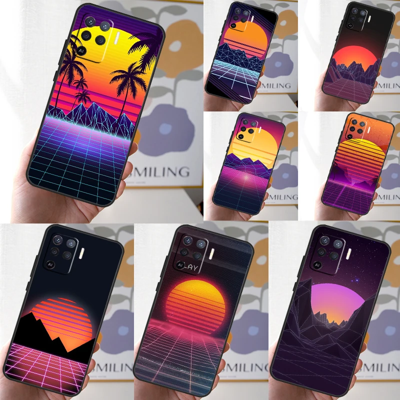 80S Vaporwave Retro Synthwave Sunset Case For OPPO A96 A76 A16 A98 A78 A58 A5 A9 A15 A17 A77 A52 A72 A53S A57S A54 A74 A94 Cover