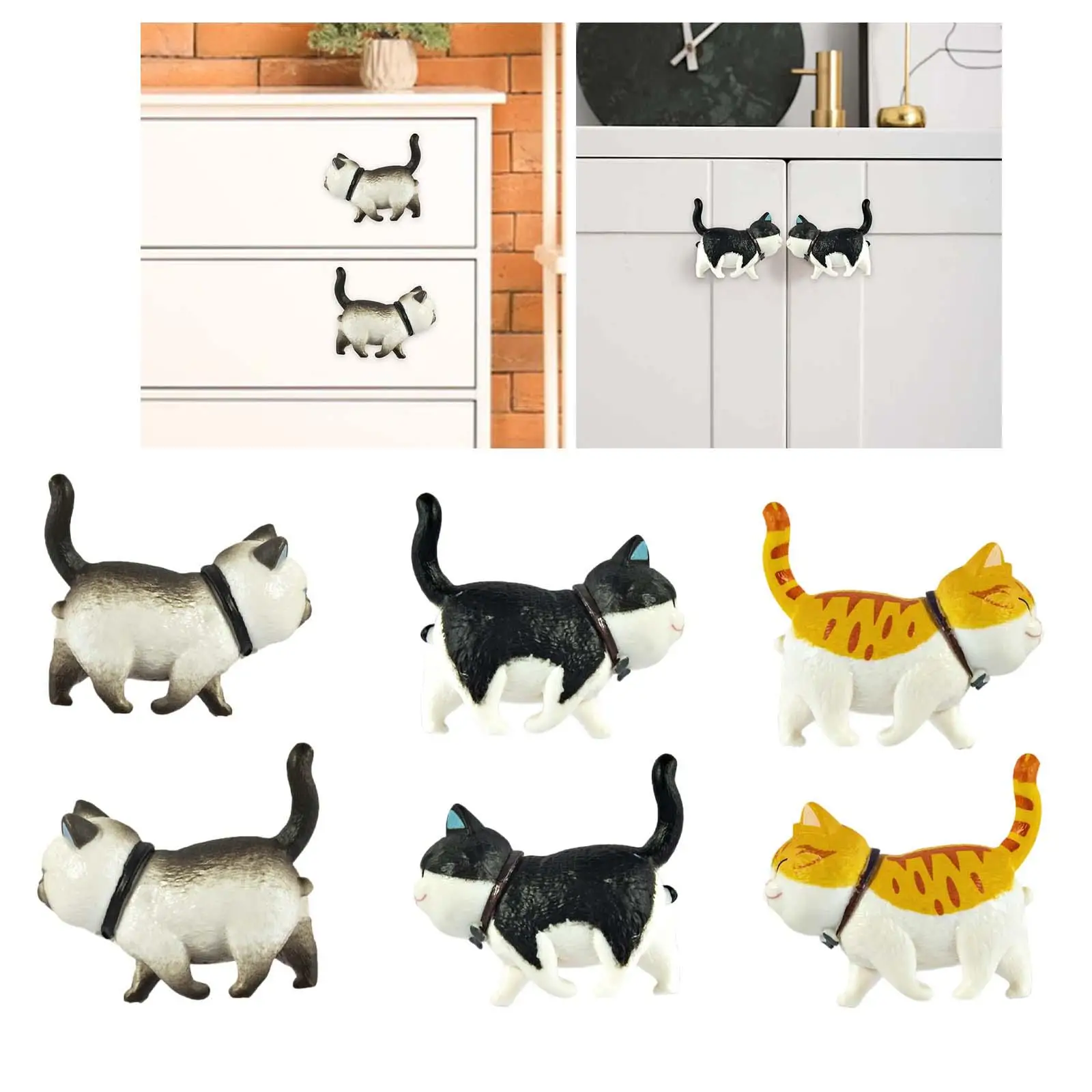 2 Pieces Cat Figurine Cabinet Knobs Cute Easy to Install Lovely Dresser Handles