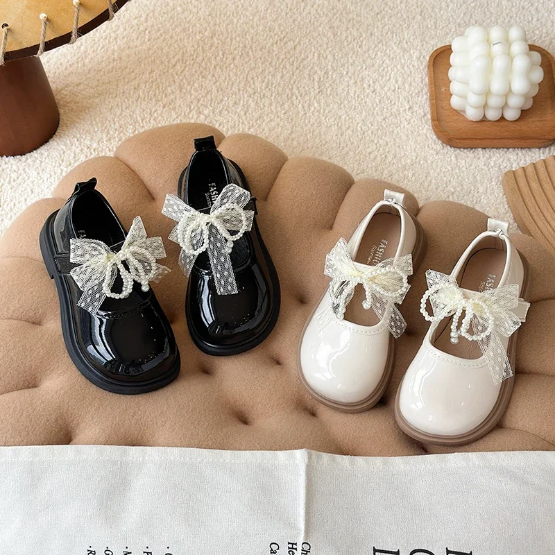 

Lolita Girls Fashion Leather Shoes Spring Autumn Chic Princess Children Mary Jane Shoes Lace Bowknot Kids Performance Flat Shoes