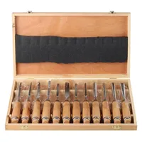 New 12 Pcs Leather Set Carving Chisel Set Beech Handle Woodworking Chisel Turning Tools Carving Knife Hanging Bag Household Tool