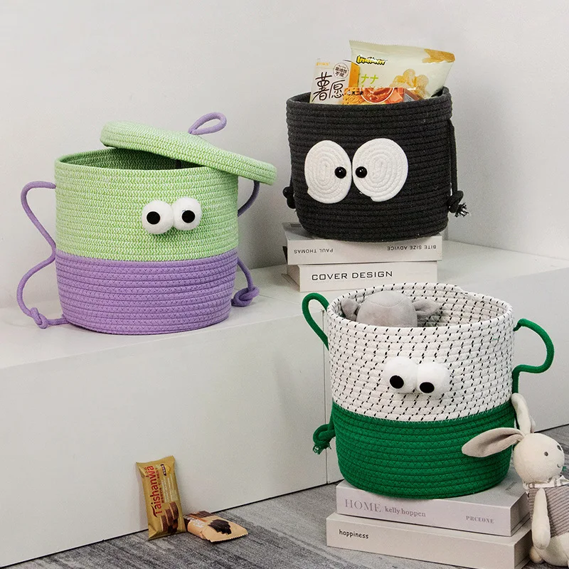 25x25cm Cute Cartoon Cotton Thread Toys Snacks Woven Storage Basket Living Room Desktop Storage Basket Snack and Toy Storage