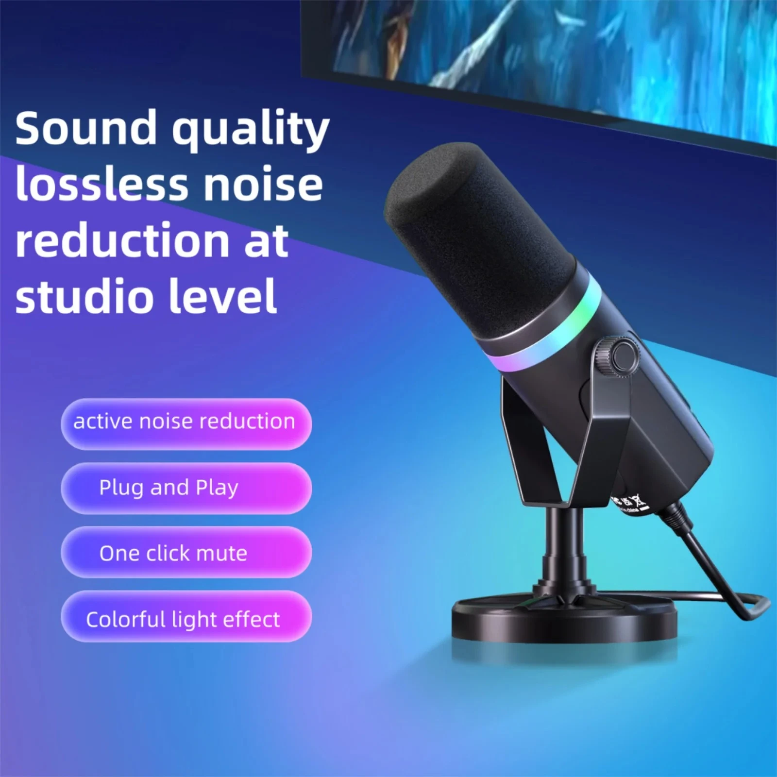 S3000 USB/XLR Dynamic Microphone With Headphone Jack/RGB/Mute for Mixer PC Gaming Recording Streaming PS5/4 AmpliGame