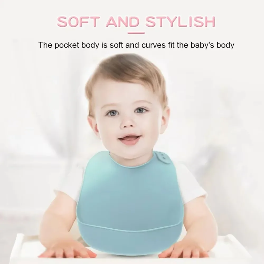 1Pcs Food Grade Silicone Baby Eating Bibs Easy To Clean Baby Bibs Drool Towels Waterproof Children Silicone Drool Bibs