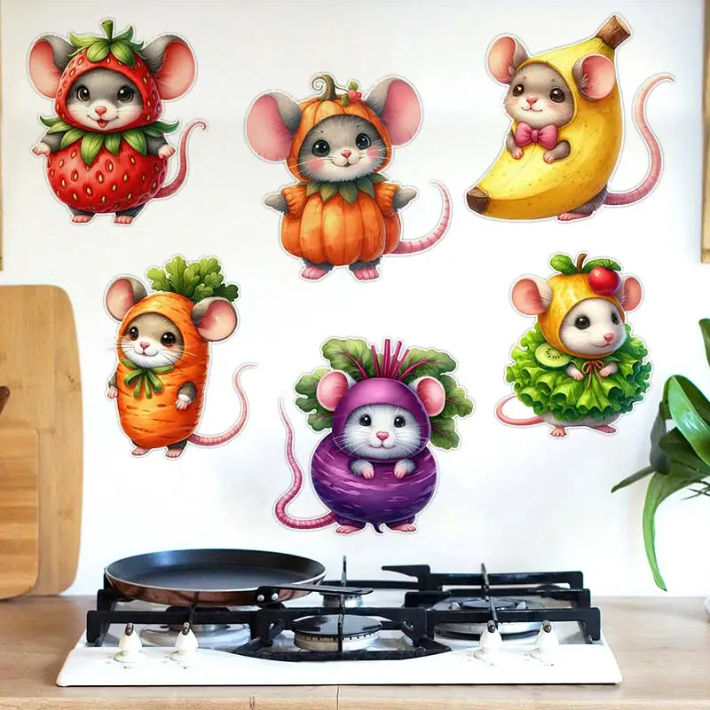 

Cute Mouse Vegetables kitchen Wall Sticker Restaurant Cabinet Refrigerator Home Decoration Decals Stickers S1130