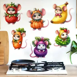 Cute Mouse Vegetables kitchen Wall Sticker Restaurant Cabinet Refrigerator Home Decoration Decals Stickers S1130