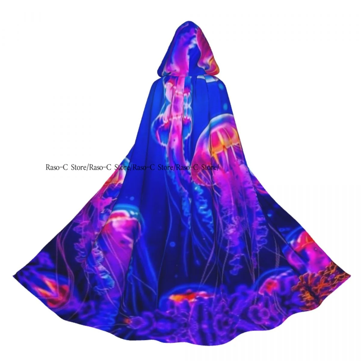 Unisex Adult Colorful Jellyfish Cloak with Hood Long Witch Costume Cosplay