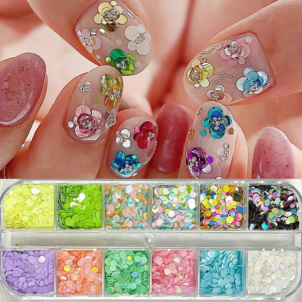 12grids 3D Colorful Round Nail Sequins Macaron Spliced Flower Polka Dot Nail Flakes Resin Dot Paillettes Nail Art Supplies Diy#8