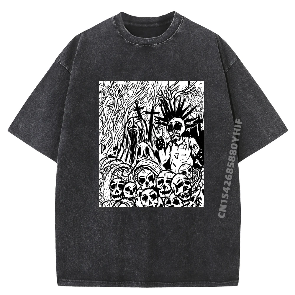

Night Of Mayhem Black Funny Shirts Men's Clothes Printed Tees Mens Fashion Washed T Shirt Gothic Style