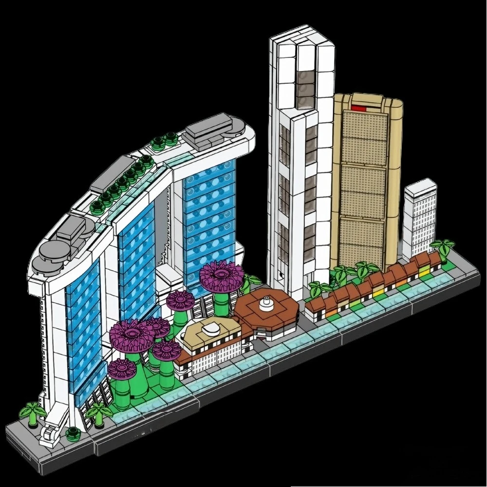 Historische Gebäude in Singapur 21057 Bausteine-Sets, geeignet für Weihnachtsgeschenke, kompatibel mit Legoed Particles, 827 Stück.