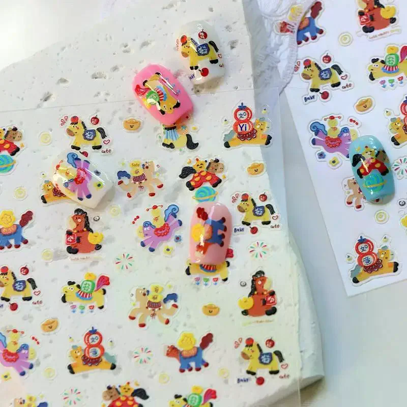 Cartoon Pferd Nail art Aufkleber Stilvolle Maniküre Aufkleber Klebstoff Sternzeichen Pferd Neujahr DIY 3D Nagel Aufkleber Nagel Charme Maniküre