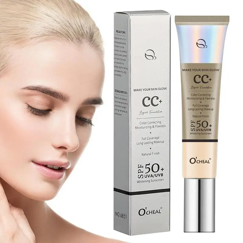 CC Cream With SPF 50 Hydrating 3 In 1 Sunscreen Lightweight Foundation Moisturizing Brightening Face Concealer Makeup