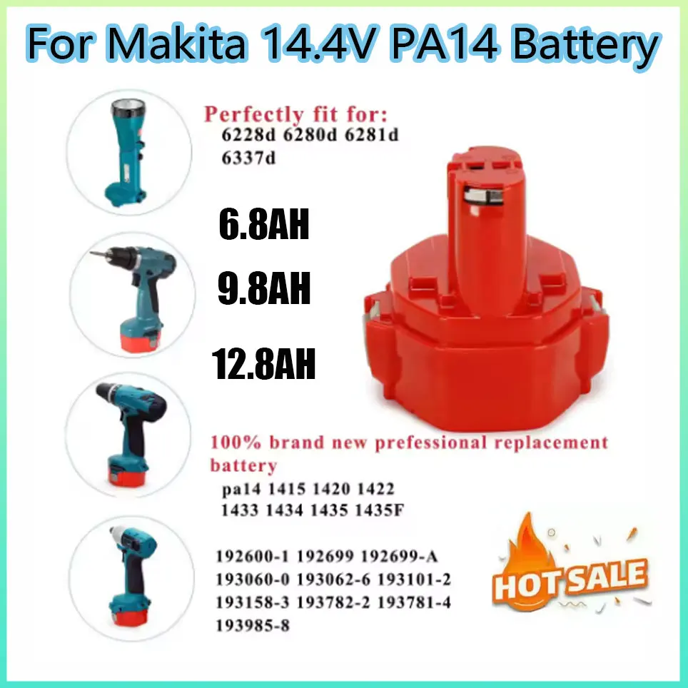 Für Makita 14,4 V 9800 mAh Schraubendreher-Akku, wiederaufladbarer Akku für Elektrowerkzeuge für PA14 1422 1433 1420 192600-1 6281D 6280D 6337D