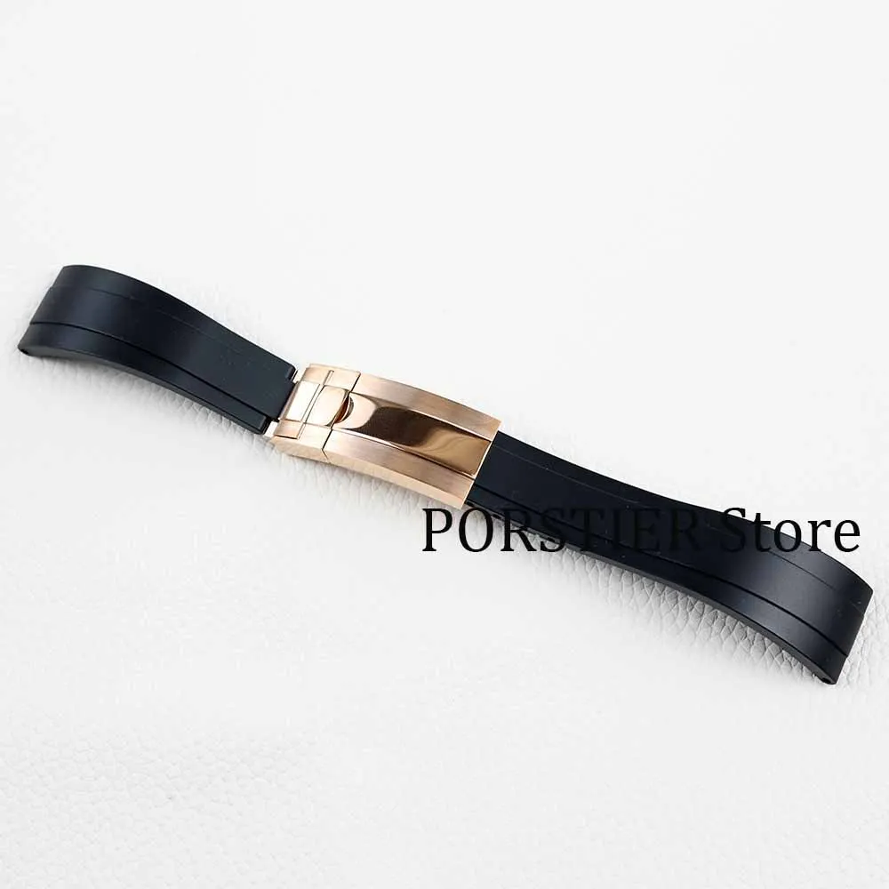20MM rubber watchband Silver Black Rose Gold folding safety buckle for Submariner Yacht Daytona Oyster Date Explorer GMT watch