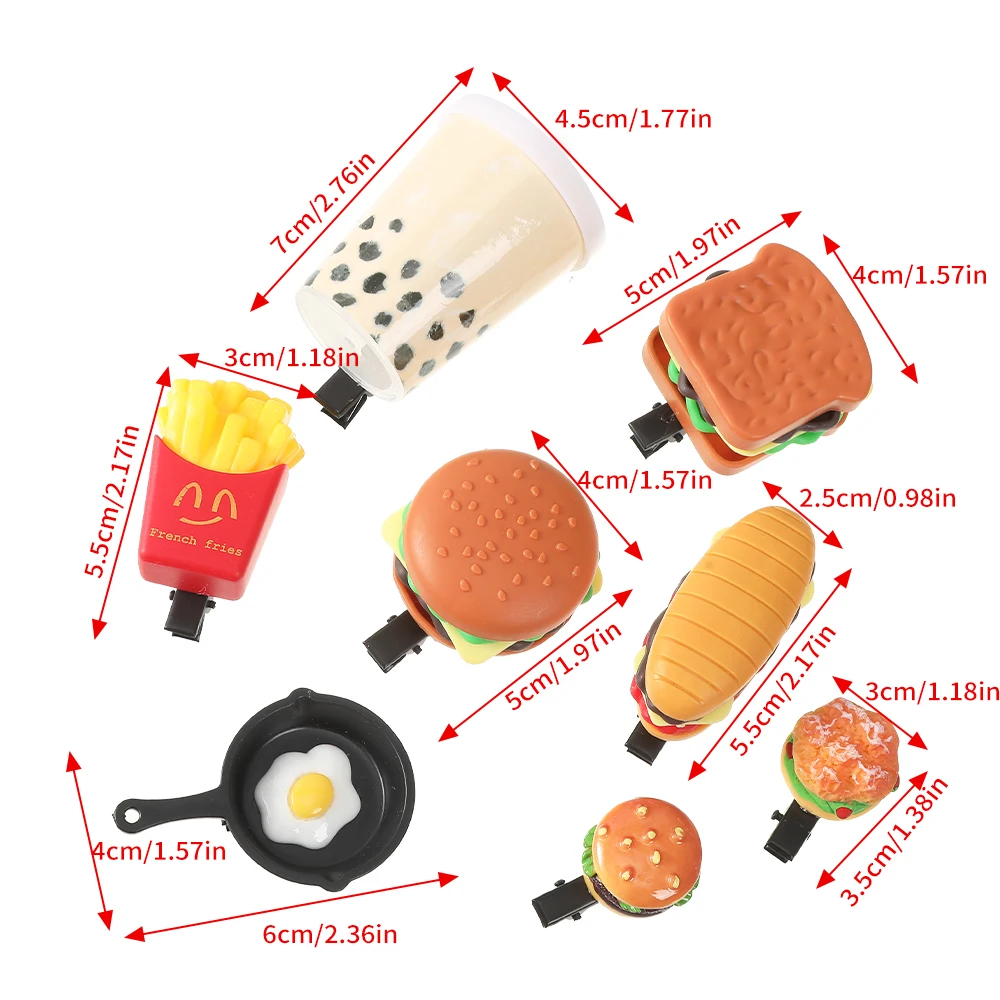 AWAYTR 1/2pcs Small Imitation Hamburger Hair Clips For Girls French Fries Metal Snap Clip Hairpins Barrettes Hair Jewelry