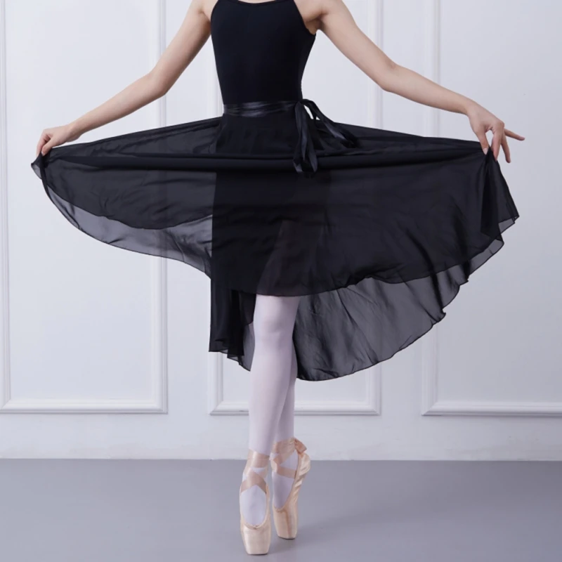 

Adults Women Ballet Dance Skirts Long Chiffon Soft Ballet Dance Stage Costumes Lady Practice Clothing Adjustable Waist Belt