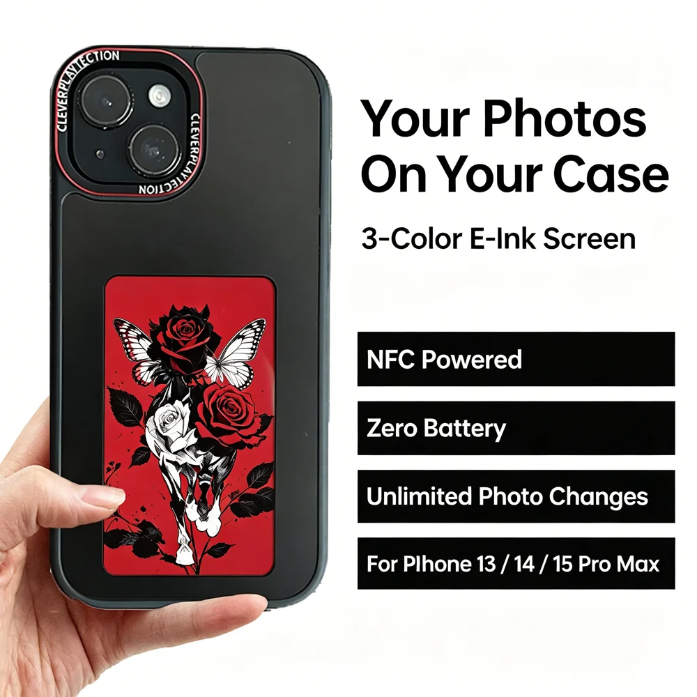 

New Arrival NFC Ink Screen Phone Case DIY Screen Display Mobile Phone Cover For iPhone 13 14 15 Pro Max 3 Colors Display