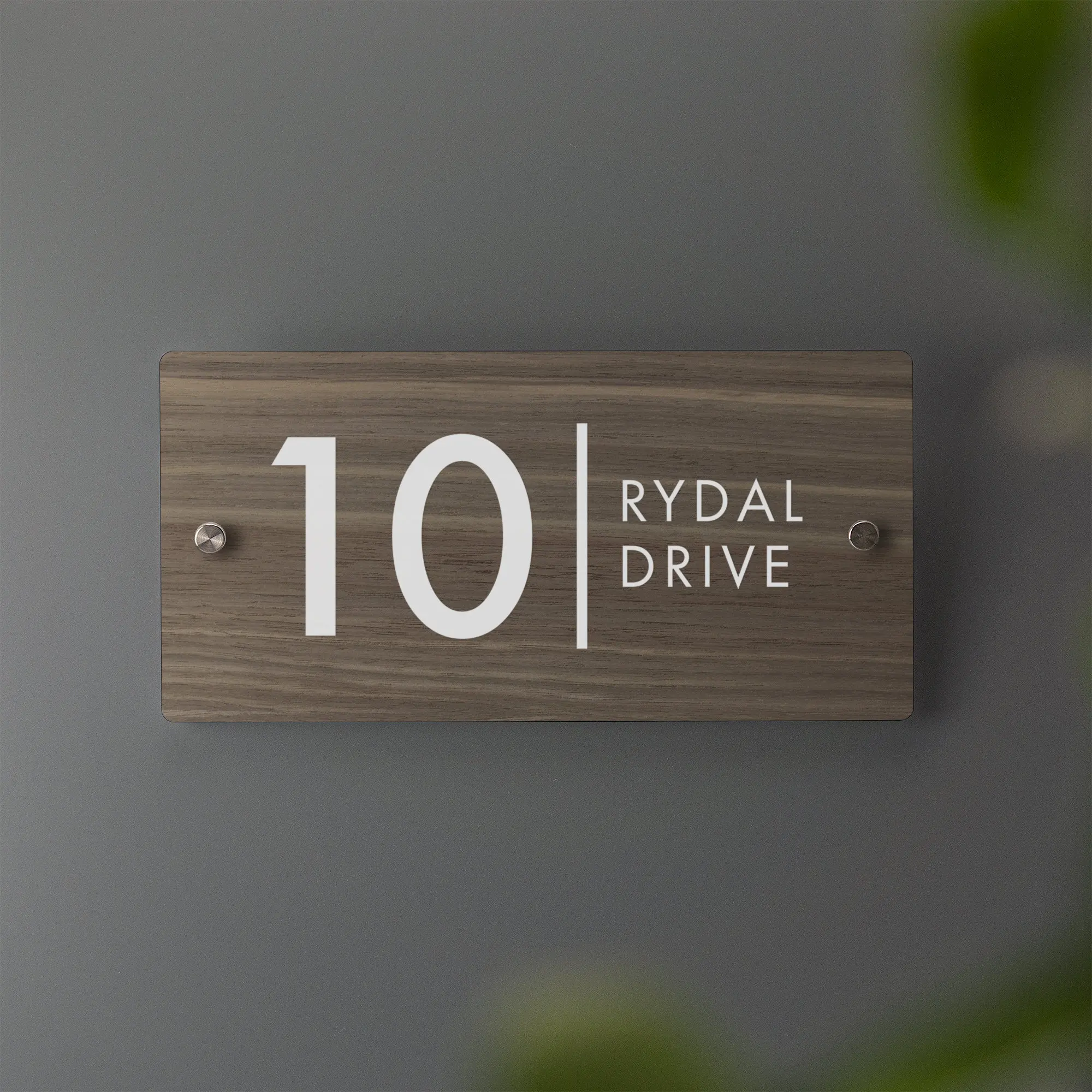 Modern Acrylic House Number Plaque with Walnut Wood Effect - Printed Address Sign Door Number Signs with Wood Floor Effect