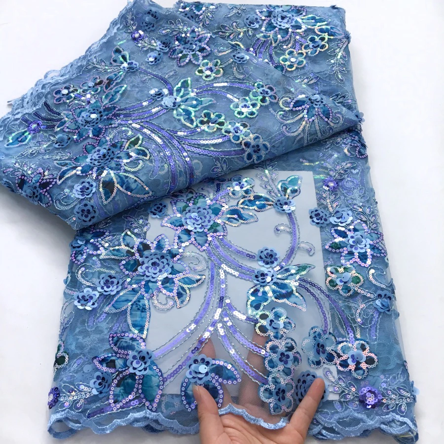 

African Mesh Lace Fabric With Sequins Latest Design Nigeria French Mesh Tulle Lace Fabric For Women Wedding Dresses Sewing A4315