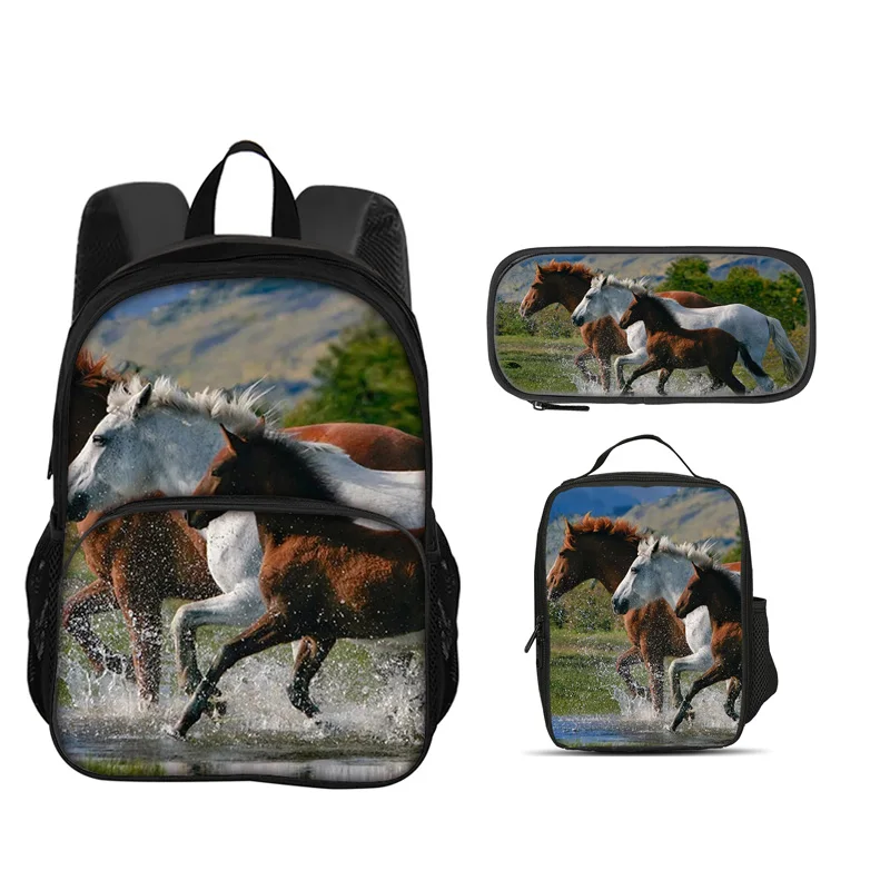 Horse round front bag backpack pencil case ice pack 3Pcs Set animal horse 3D printed large capacity student new item