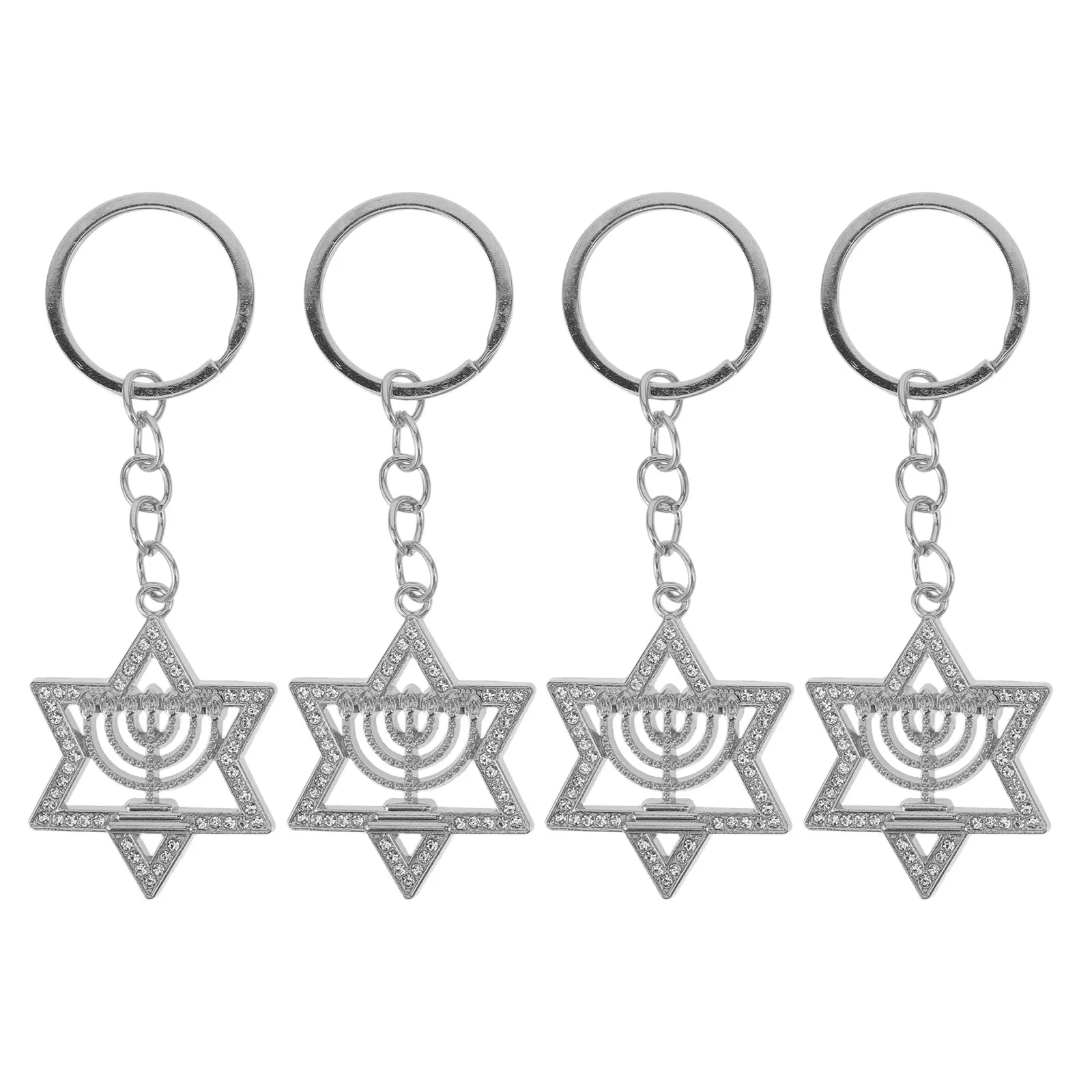 4Pcs Menorah Star Keychain Set Metal Aesthetic Keyring Pendant Charm for Handbag Purse Car Keys Hanukkah Jewish Keychain