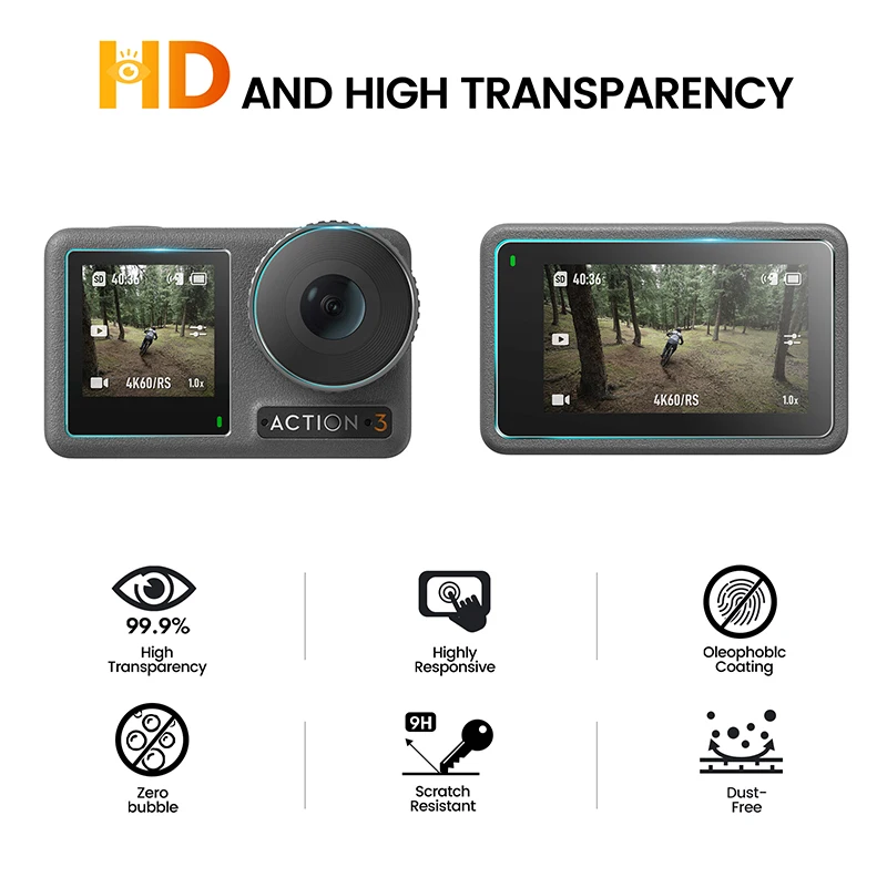 6pcs Screen Protector Compatible For Dji Action 3 Main Screen Front Screen Lens Explosion-proof Tempered Glass Film Accessories