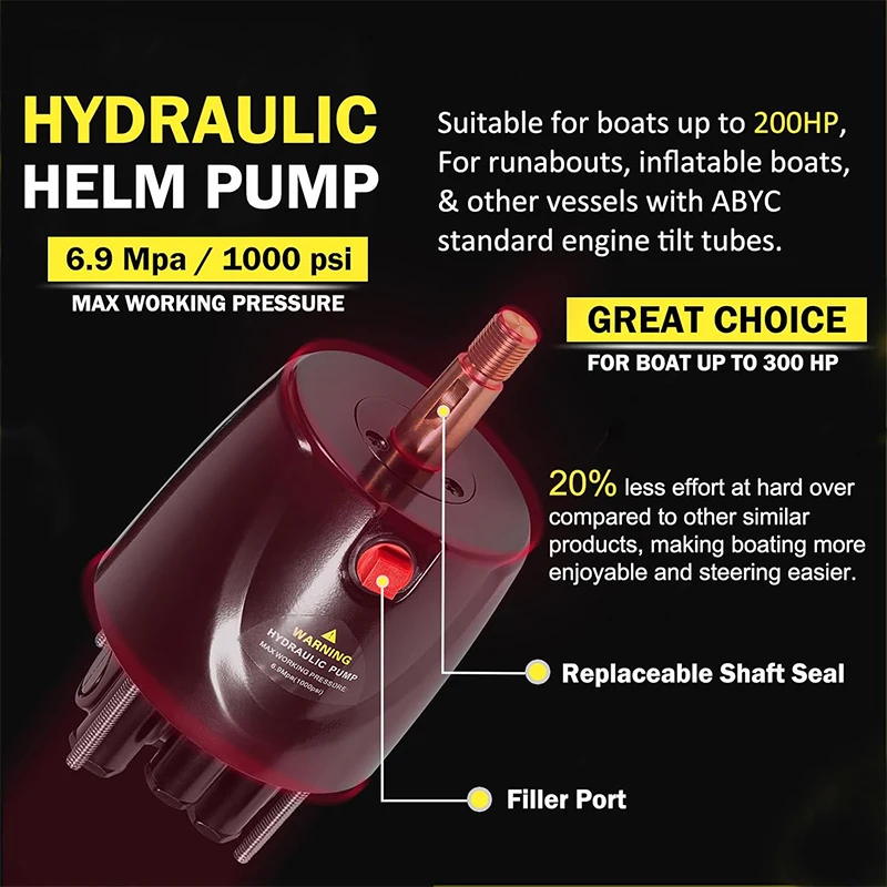200HP Marine Hydraulic Steering Kit, for Yamaha/Honda/Mercury Boats, with Steering Wheel, Helm Pump, Cylinder, 26Ft Nylon Hoses