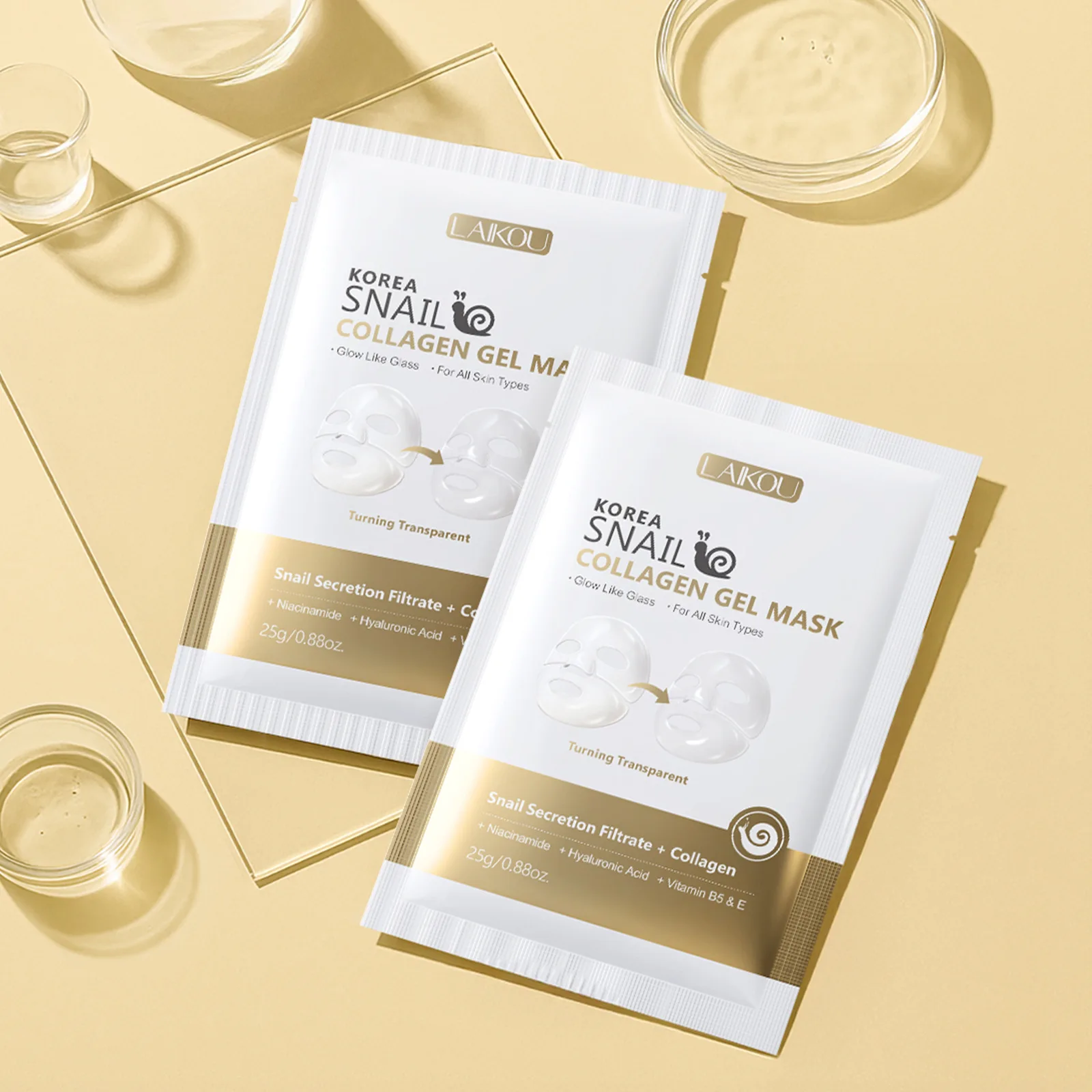 LAIKOU Snail Collagen Jelly Mask, Hydrating Moisturizing Face Sheet Mask for Dry Skin, Anti Aging Firming Essence Mask 2pcs