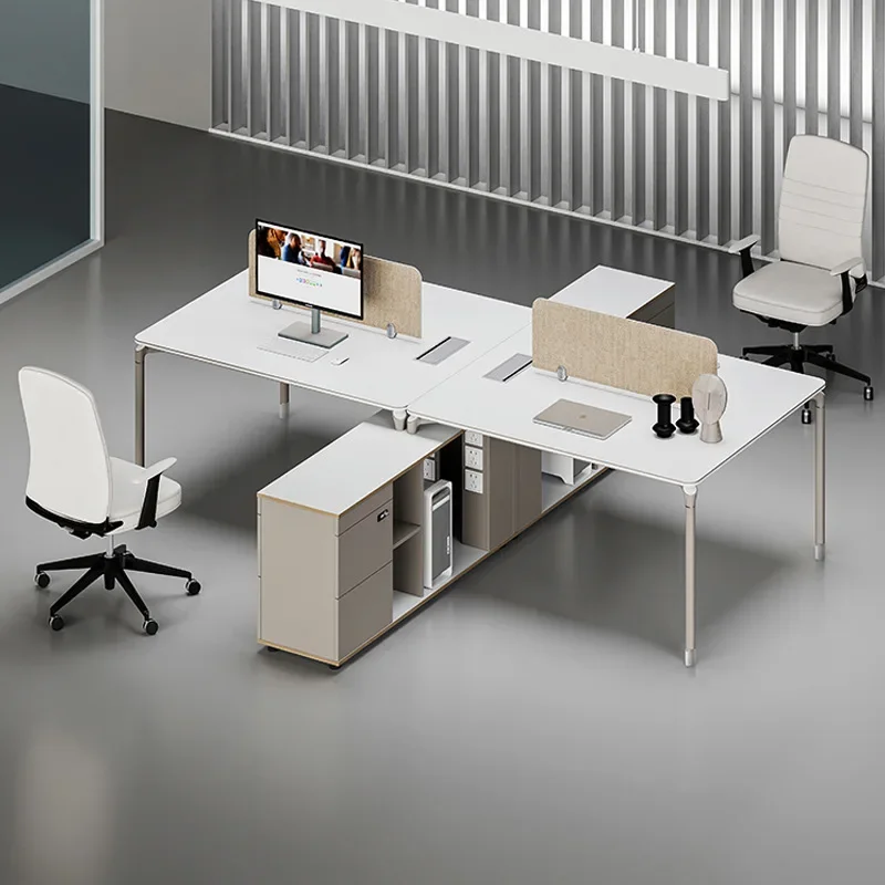 Simple and modern office staff, dual clerks, desk and chair combination with large capacity storage cabinets