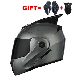 Cascos de motocicleta abatibles hacia arriba con oreja, doble lente, cara completa, Modular, eléctrico, para Motocross, carreras Unisex para adultos y mujeres, 2022