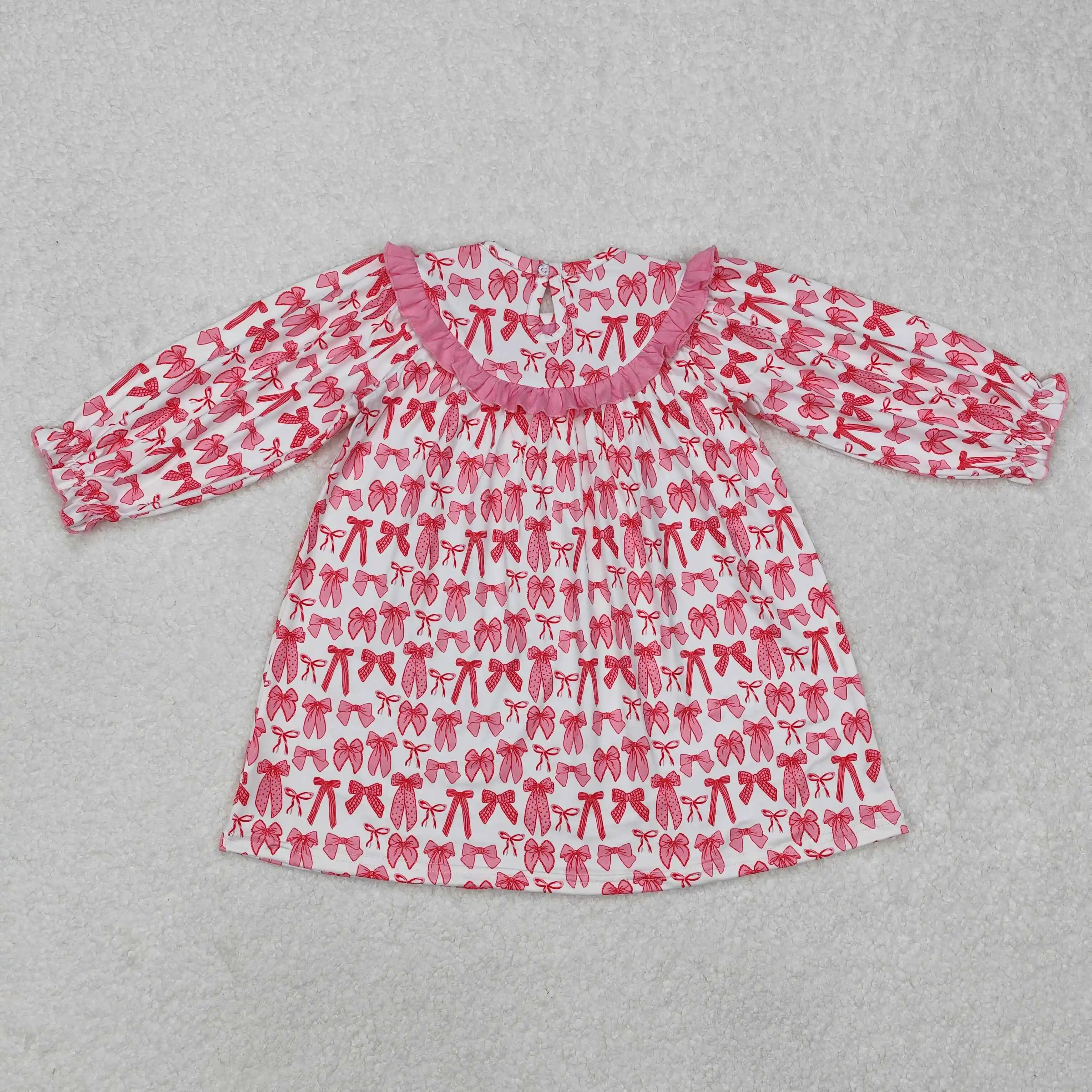 Kids Valentine's Day Clothes Long Sleeve Embroidery Letter Dress And Romper Bows Print Baby Girls Match Sibling Smocked Outfits