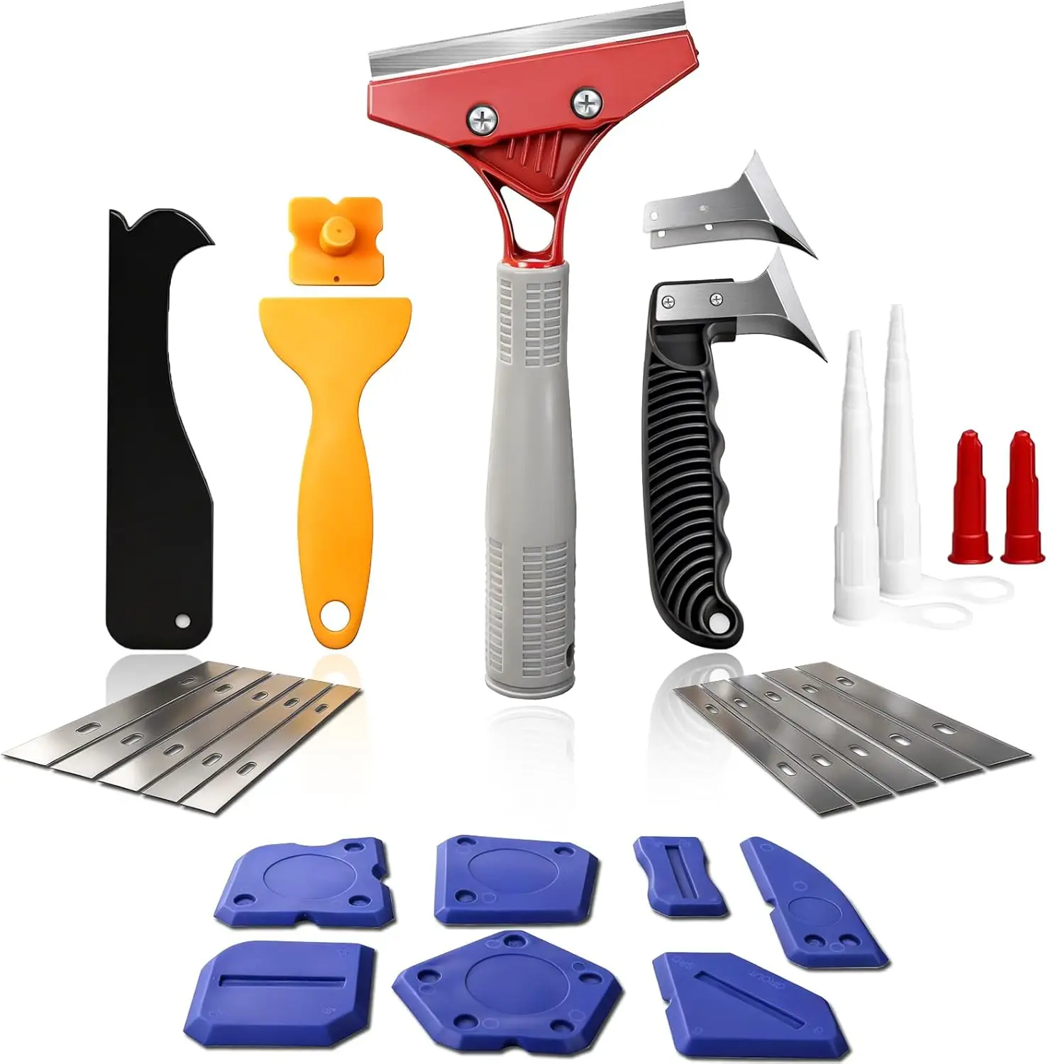 25 PCS Caulking Tool Kit, Caulk Remover & Sealant Finishing Tool - Silicone Caulking Tools with Stainless Steel Scraper & 10 Replacement Blades for Bathroom, Kitchen, Tile, Shower