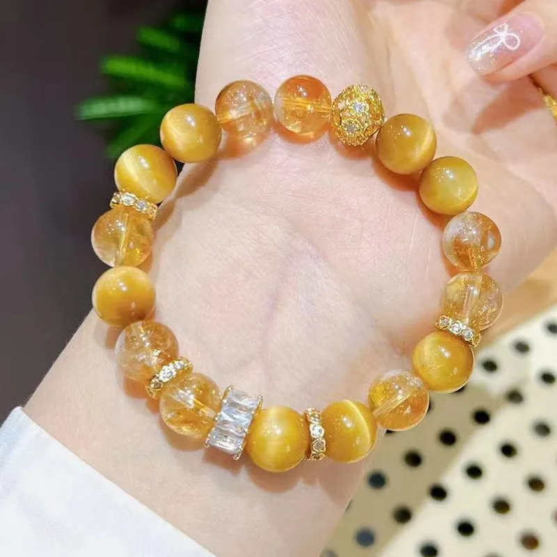 ธรรมชาติ Citrine Gold Tiger Eye สร้อยข้อมือผู้ชายธุรกิจ Fortune Ashore สร้อยข้อมือสนับสนุนการระบุ