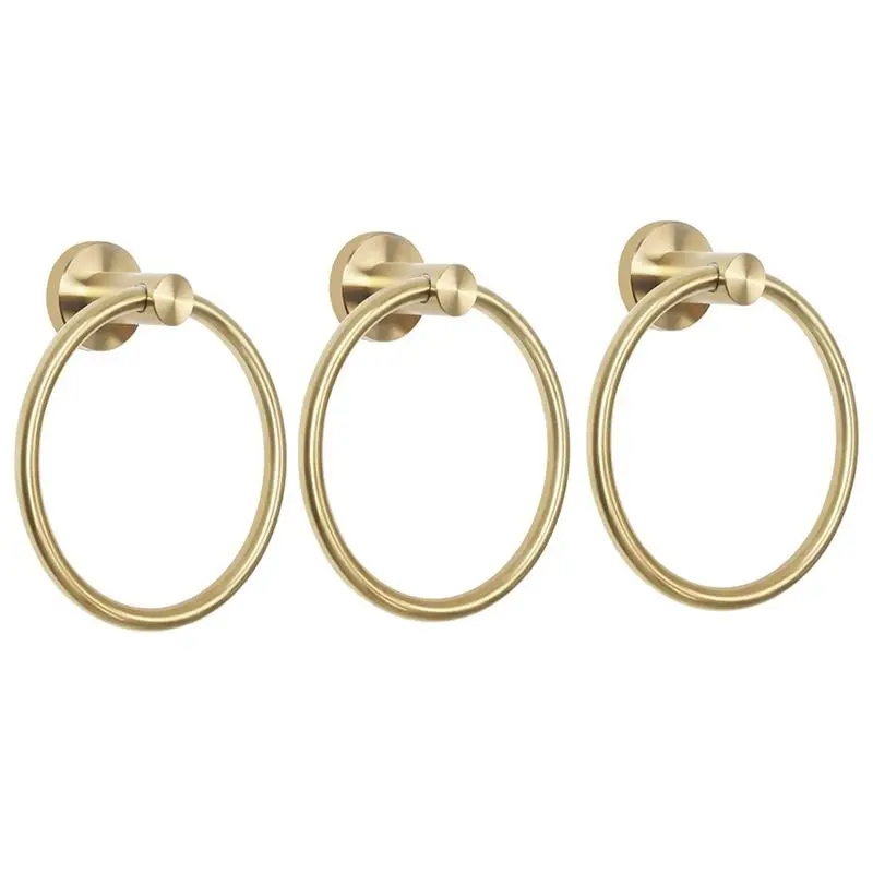 ABKJ-3X Gold Stainless Steel Towel Holder Bathroom Wall Mounted Round Towel Rings Towel Rack Kitchen Storage Accessories