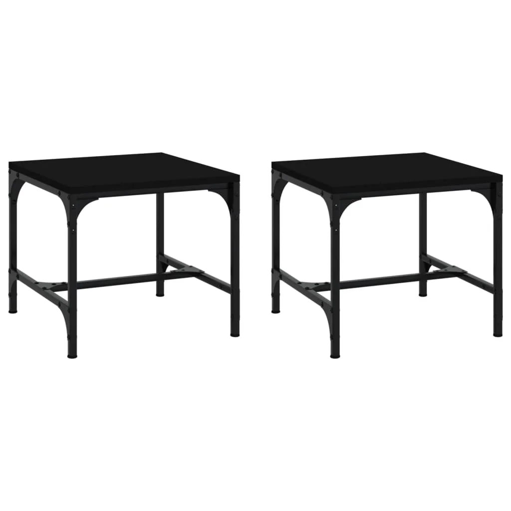 2 Pcs/Set Side Tables Black Wood Metal Square Table Coffe Table For Living Room  Modern Sofa Table Bedside Table 40x40x35 Cm