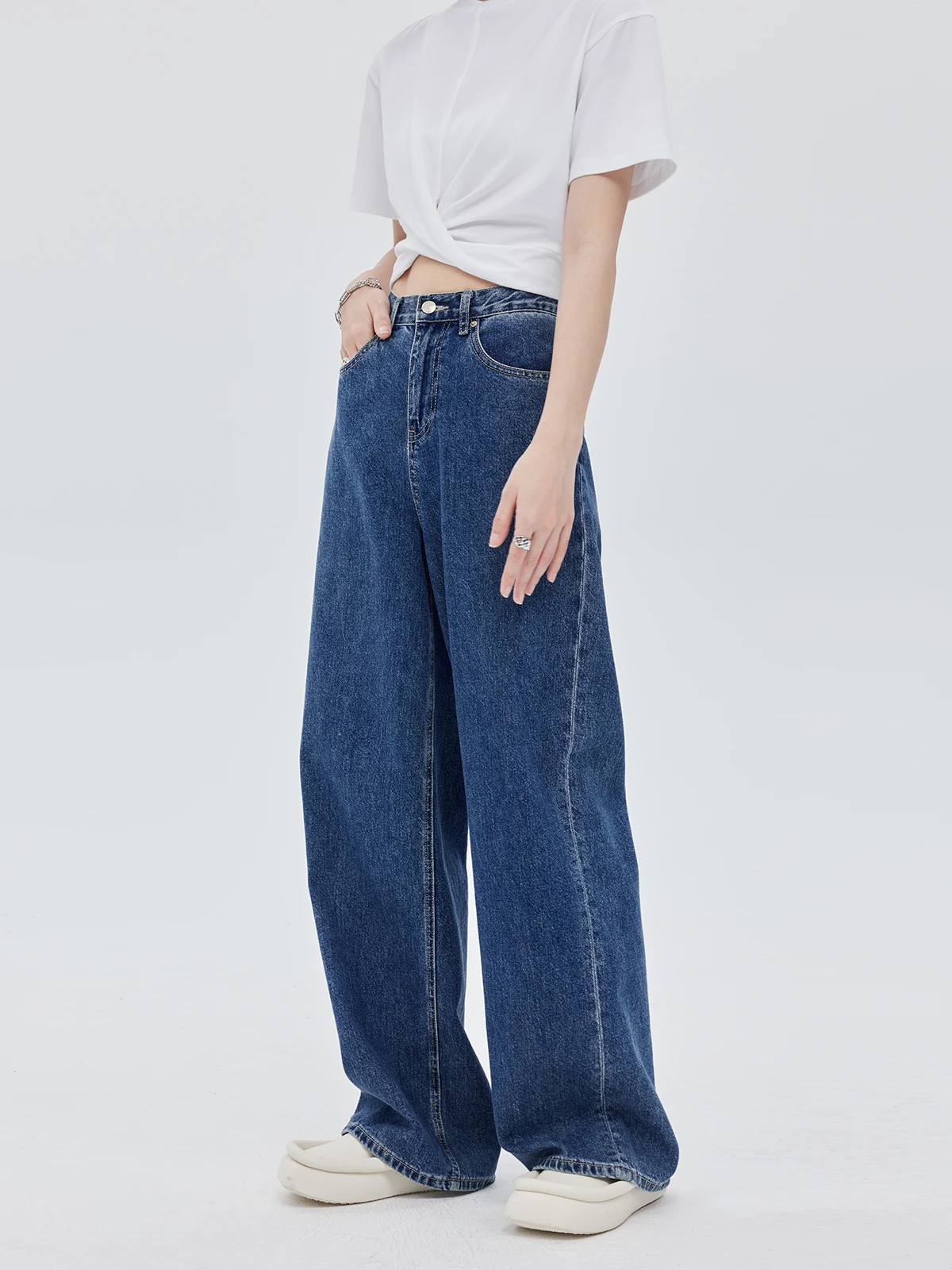 

Casual High Waist Wide Leg Jeans Women's Commuter Sle Loose Fit Vintage Blue Dra Denim Trousers for Ladies