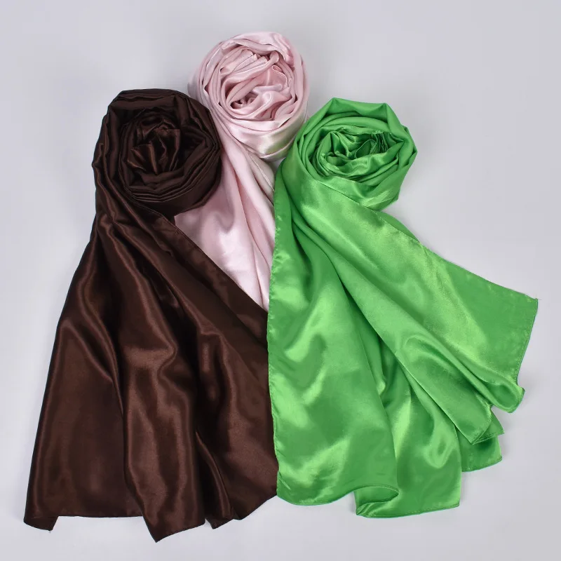 New Satin Silk Scarf 60/90/110Cm Square Carre De Soie Femme Women Four Seasons Hair Scarve Muslim Hijab Solid Bandana Femme