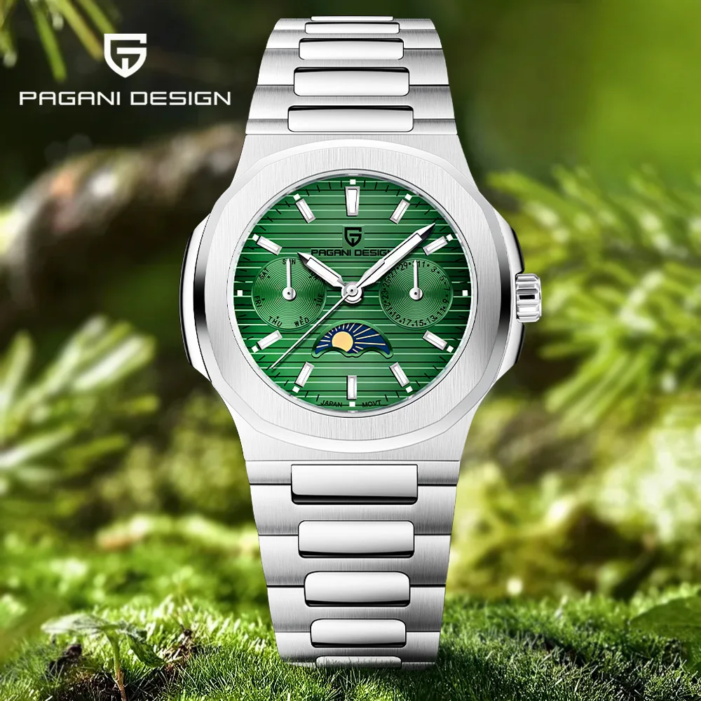

Новые женские часы Pagani Design 2026 года: модные кварцевые часы с фазами Луны, автоматическим календарем и сапфировым стеклом, водонепроницаемые