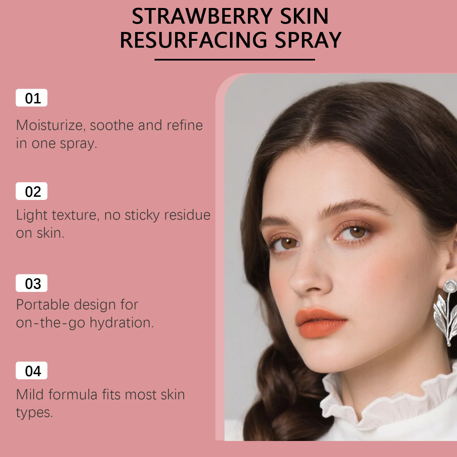 OCEAURA Spray idratante per il viso alla fragola Allevia la secchezza Idrata Illumina Migliora l'elasticità Sbiancamento Rinfrescare il viso Spray lenitivo