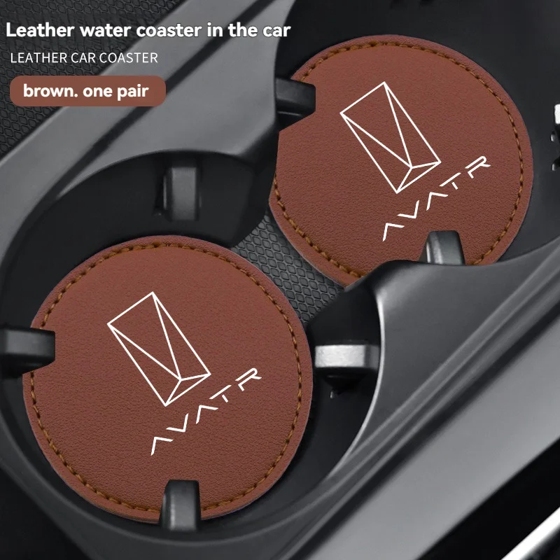 2Pcs Car Coaster Mats Water Cup Bottle Anti-slip Pads with logo For Changan AVATR 11 12 2024 2025 Car Accessories