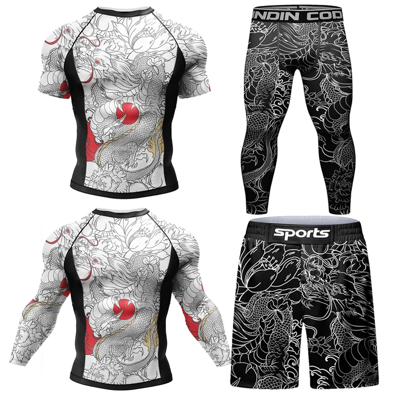 MMA jiu jitsu fighting Rashguard T-shirt Sets Men\'s Boxing Kickboxing MMA shorts Bjj Muay Thai Grappling Pants Sport Tracksuit