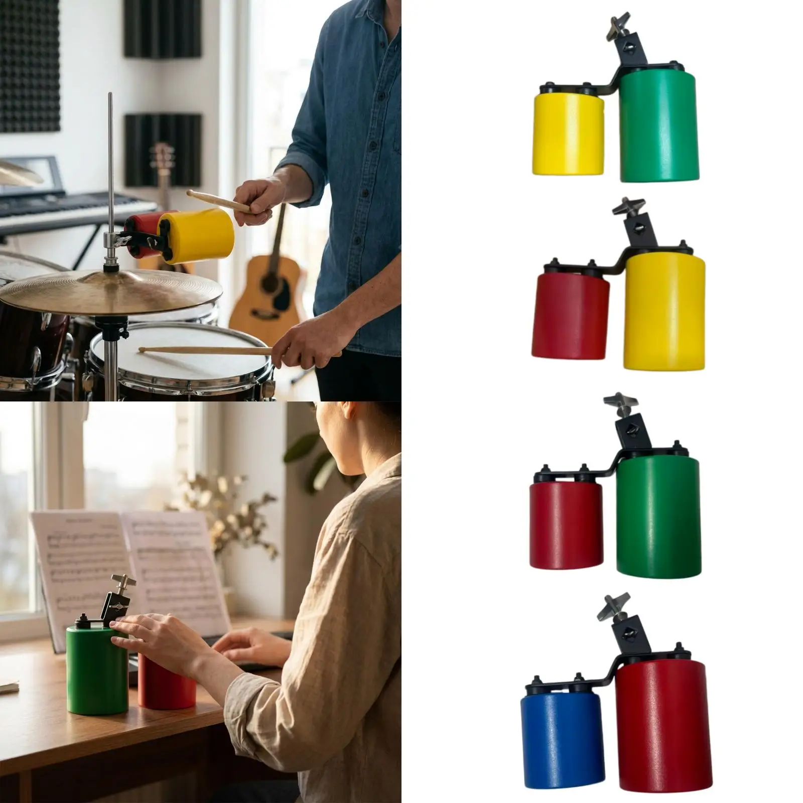 Cowbell Percussion Instrument High Medium Tone with Stand for Band Practice and Festival Performance