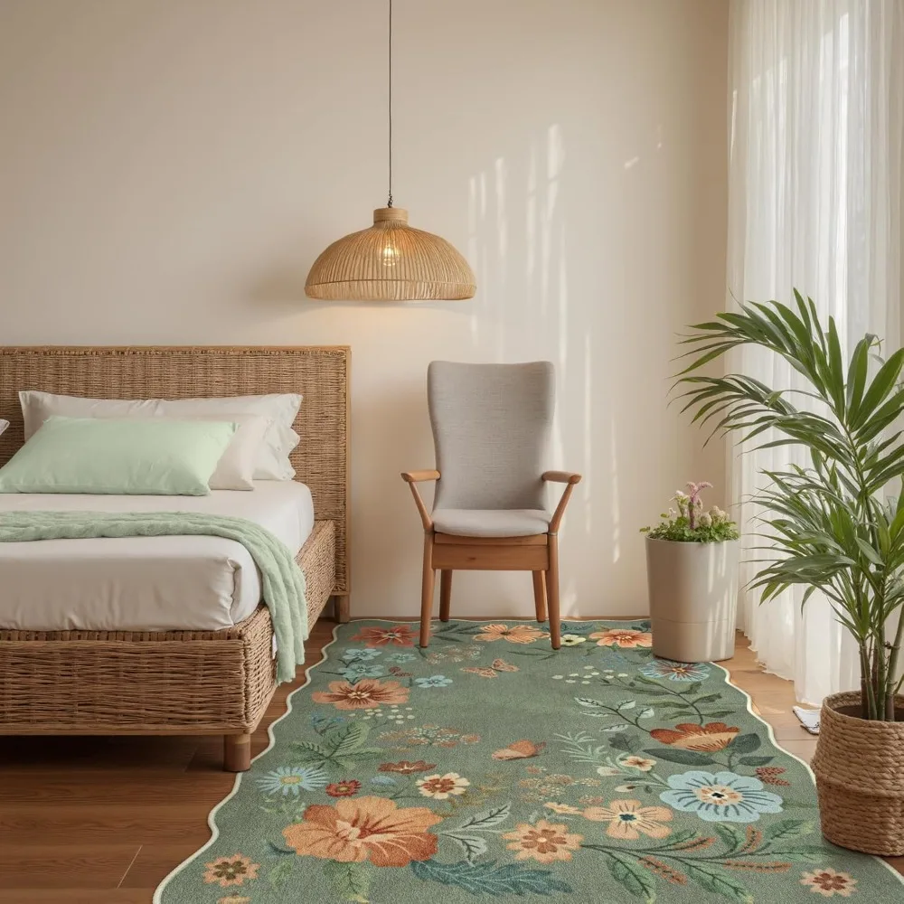 Bloemen wasbare 6x9 karpetten, zacht slaapkamertapijt voor woonkamer Ultradun antislip eetkamertapijt