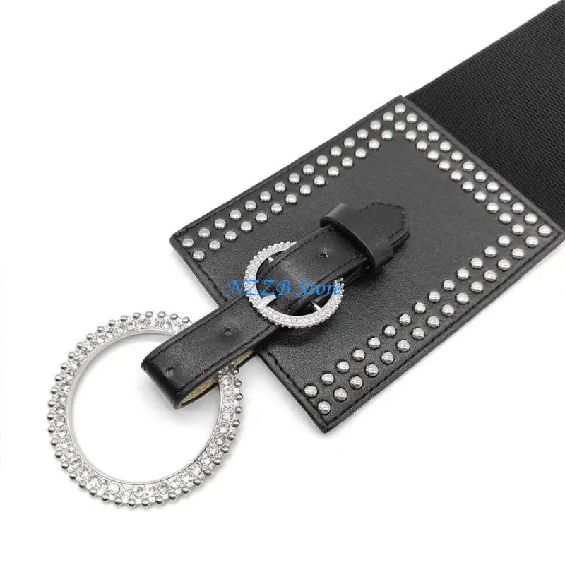 T21F المرأة بسط حزام الخصر خمر أنيقة واسعة مشد مطاطا حبل الزخرفية المرأة مشد مع حجر الراين مشبك #2